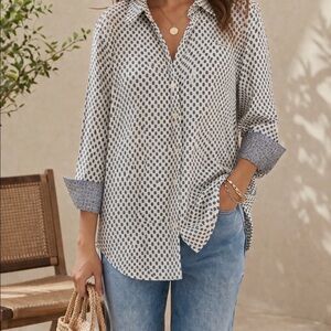 Lauren Ralph Printed Button Down Shirt Green White Paisley Cotton Top Size XL